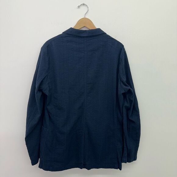 ASPESI Unisex Navy Cotton Seersucker Three Button Blazer Drawstring Short Set - Picture 3 of 14